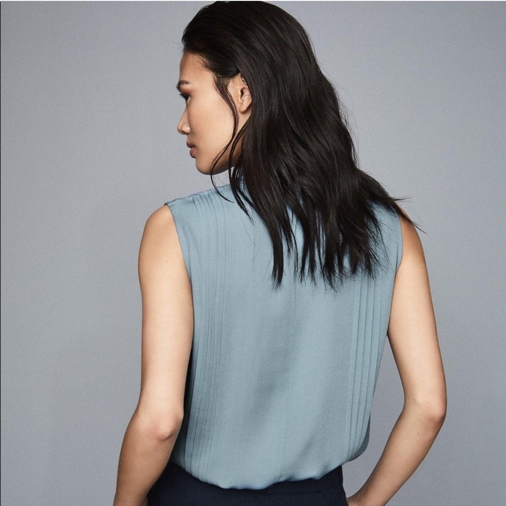 Reiss Pale Blue Sleeveless Tie-Neck Blouse - Picture 4 of 12